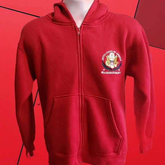 Washington DC USA Hoodie Sweatshirt Full Zip Medium Presidential Sweater Red N&T